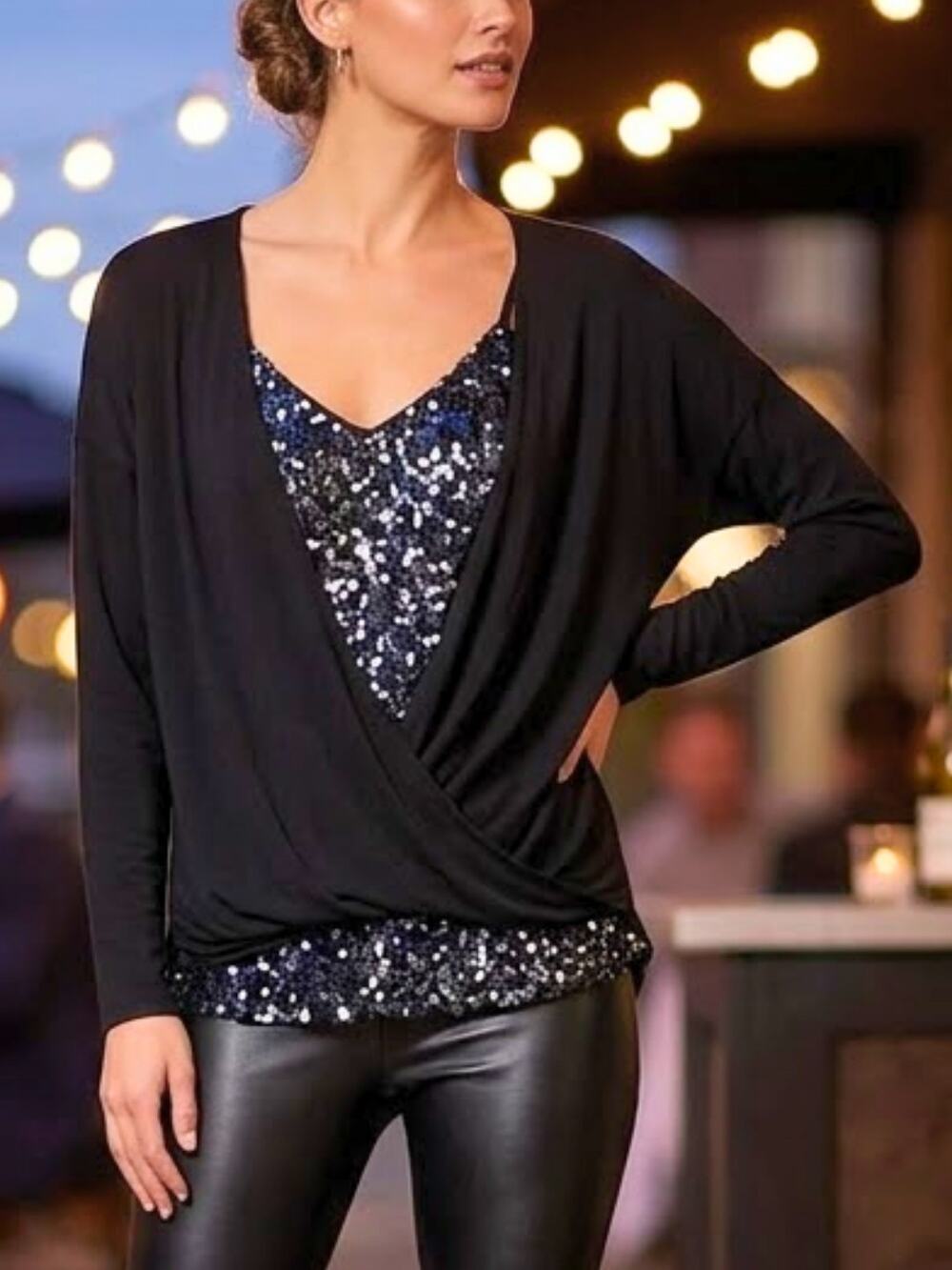 WHITE HOUSE BLACK MARKET Black Surplice Blouse M | Work to Evening Top